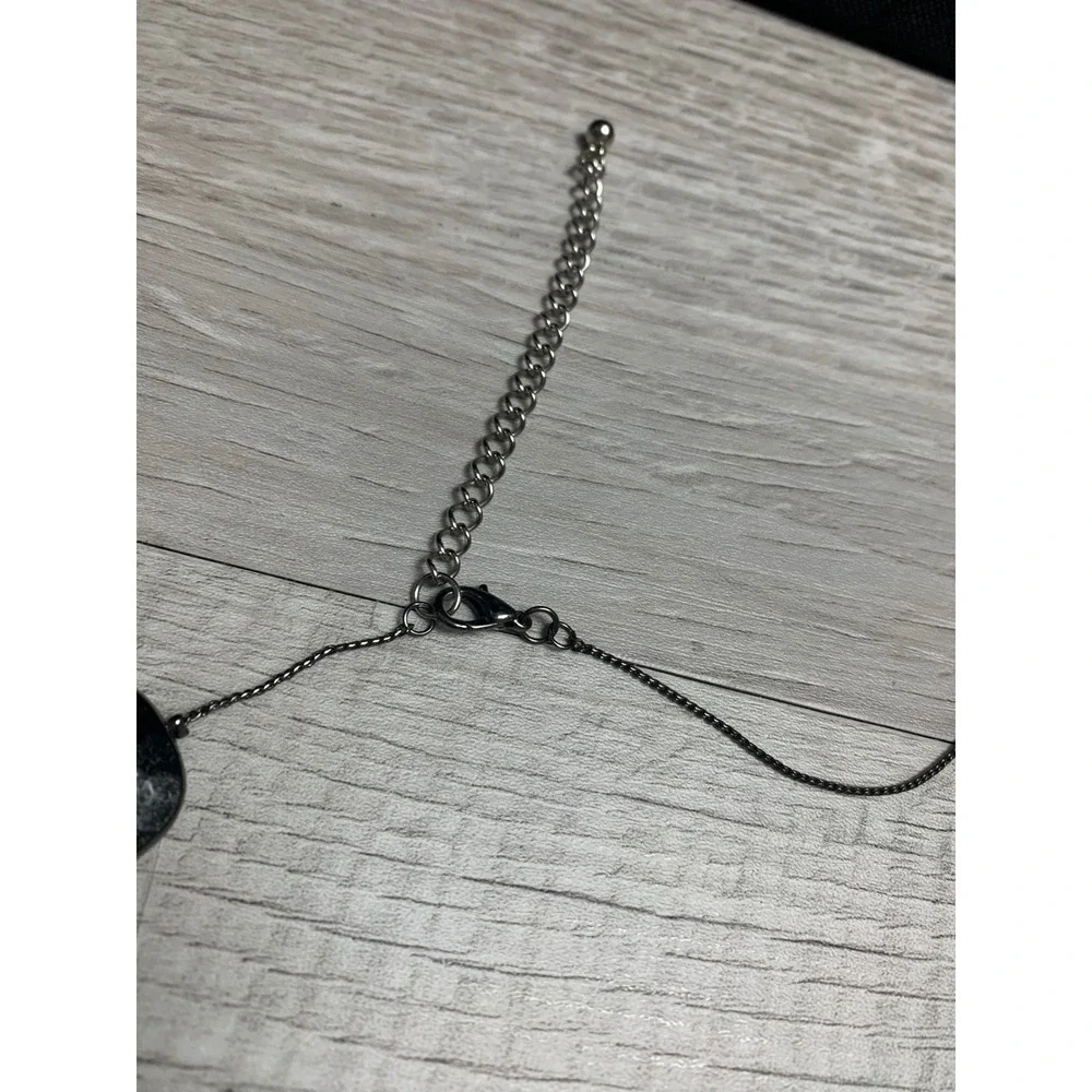 Gunmetal Purple Lavender Faceted Bead Station Long Necklace 24 Inch 4030